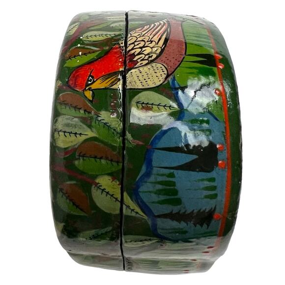 Vintage India paper Mâché trinket heart shape box Bird Tree hand painted signed - Picture 6 of 15